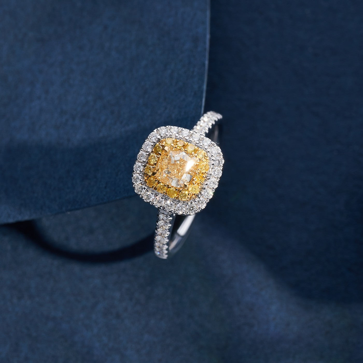 Exquisite Cushion-Cut Yellow Diamond Ring - Premium Jewelry - Yellow Diamond Ring