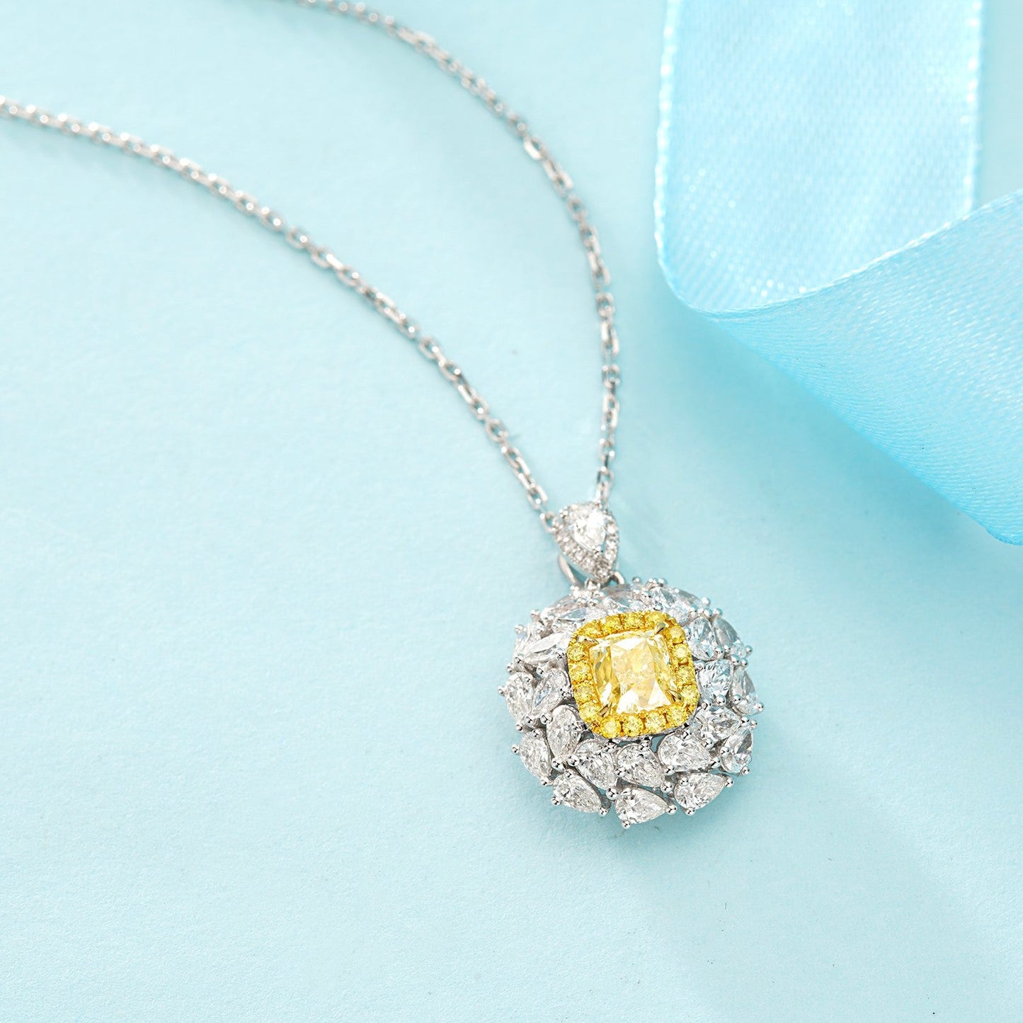 Exquisite Cushion-Cut Yellow Diamond Suite - Jewelry Delight - Yellow Diamond Pendant