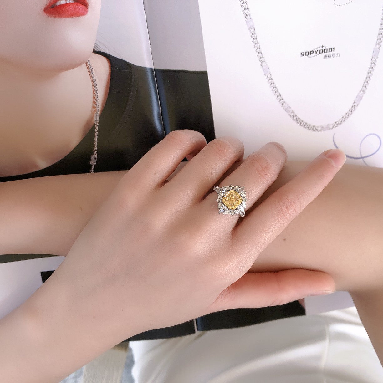 Exquisite Cushion & Marquise Cut Yellow Diamond Dual-Wear Ring - Jewelry Gem Jeweler.Jewelry