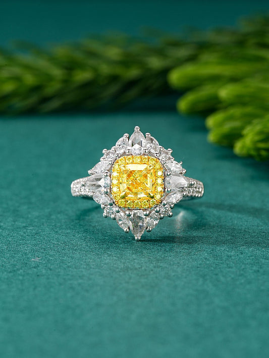 Exquisite Cushion & Marquise Cut Yellow Diamond Dual-Wear Ring - Jewelry Gem Jeweler.Jewelry