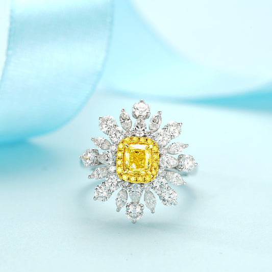 Exquisite Cushion Marquise Round Diamond Ring with克拉Yellow Diamond - Premium Jewelry - Yellow Diamond Set System