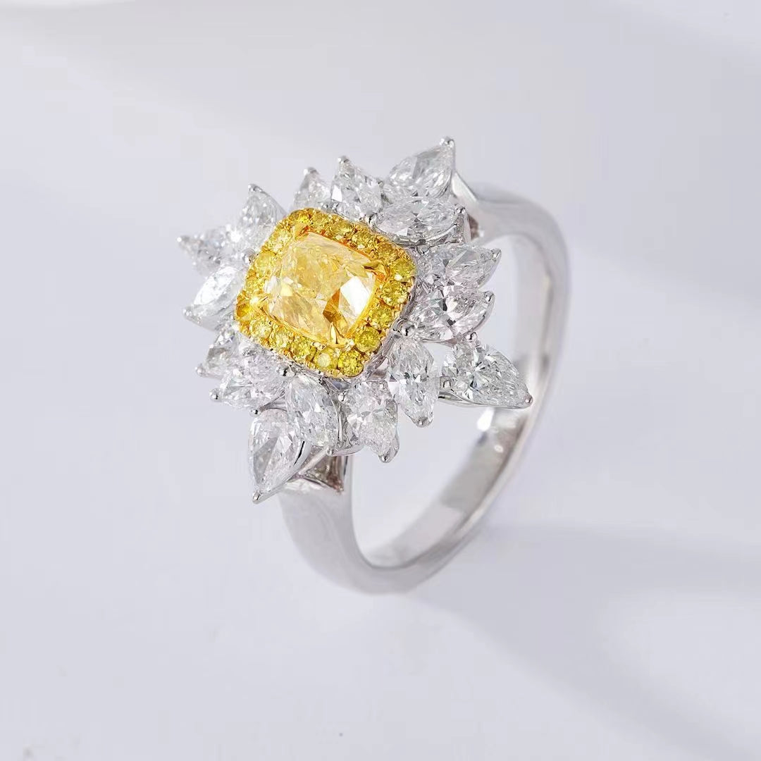 Exquisite Diamond Cushion Marquise Pear Baguette Ring - Jewelry Gem - Yellow Diamond Ring