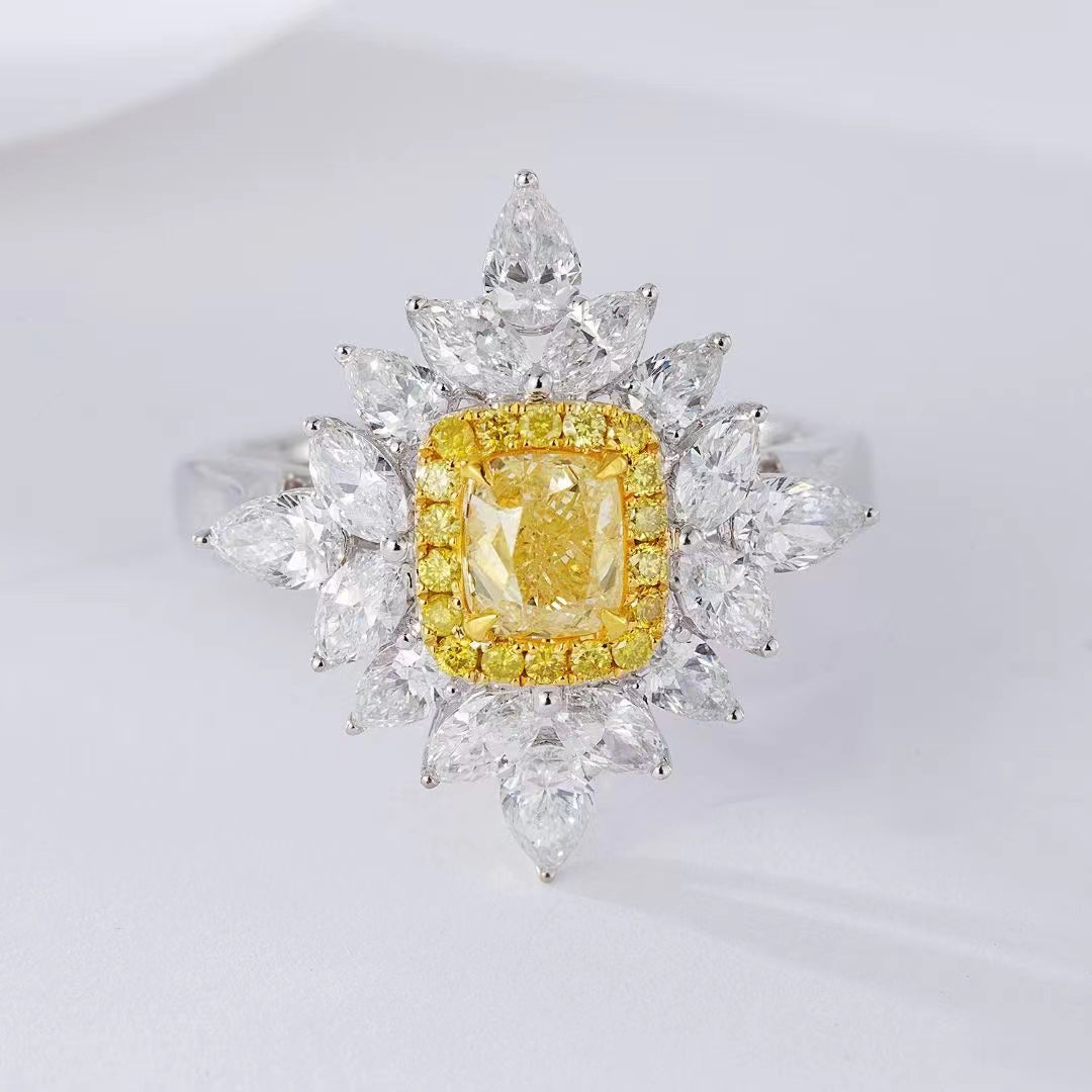 Exquisite Diamond Cushion Marquise Pear Baguette Ring - Jewelry Gem - Yellow Diamond Ring