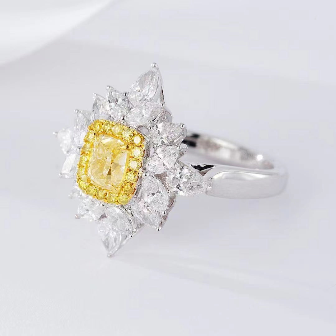 Exquisite Diamond Cushion Marquise Pear Baguette Ring - Jewelry Gem - Yellow Diamond Ring