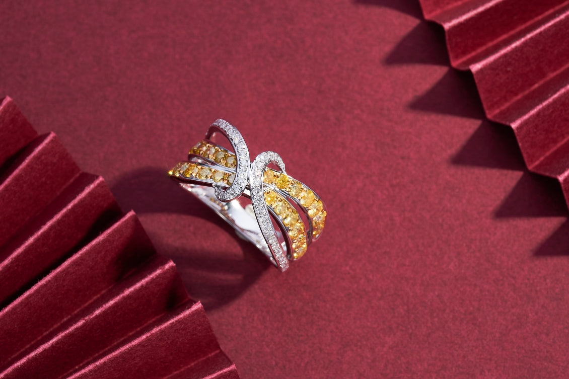 Exquisite Diamond Double C Ring | Premium Jewelry Collection - Yellow Diamond Ring