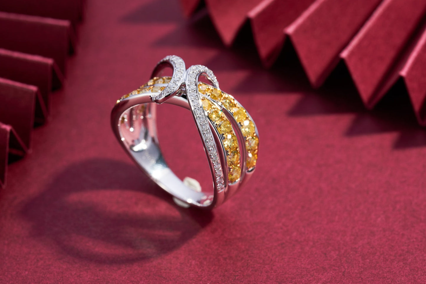 Exquisite Diamond Double C Ring | Premium Jewelry Collection - Yellow Diamond Ring