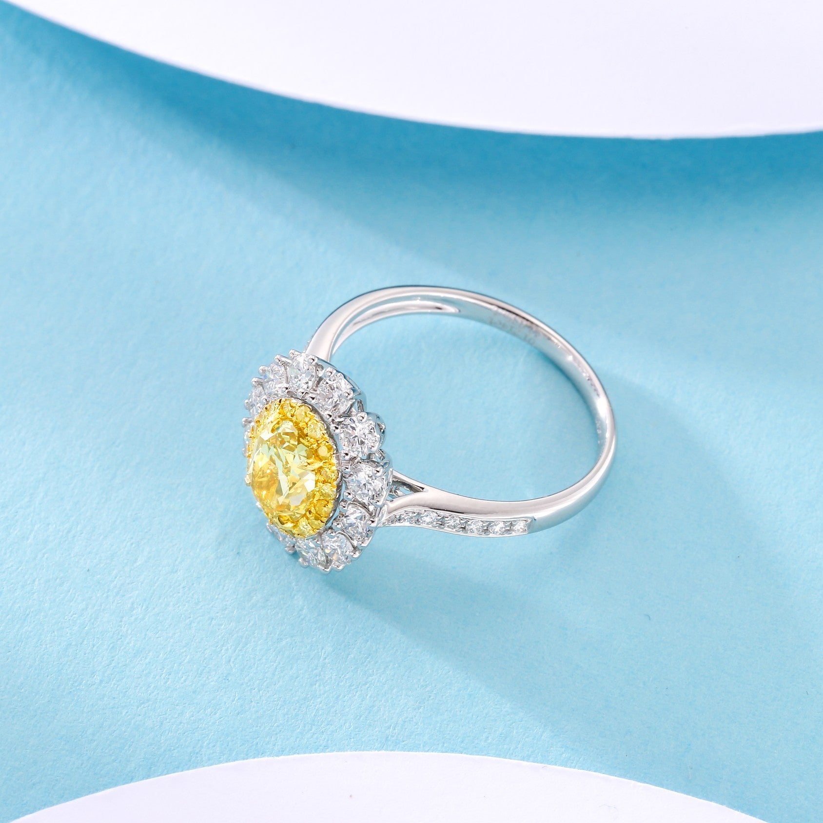 Exquisite Diamond Double Ellipse Halo Ring - Luxurious Jewelry - Yellow Diamond Ring