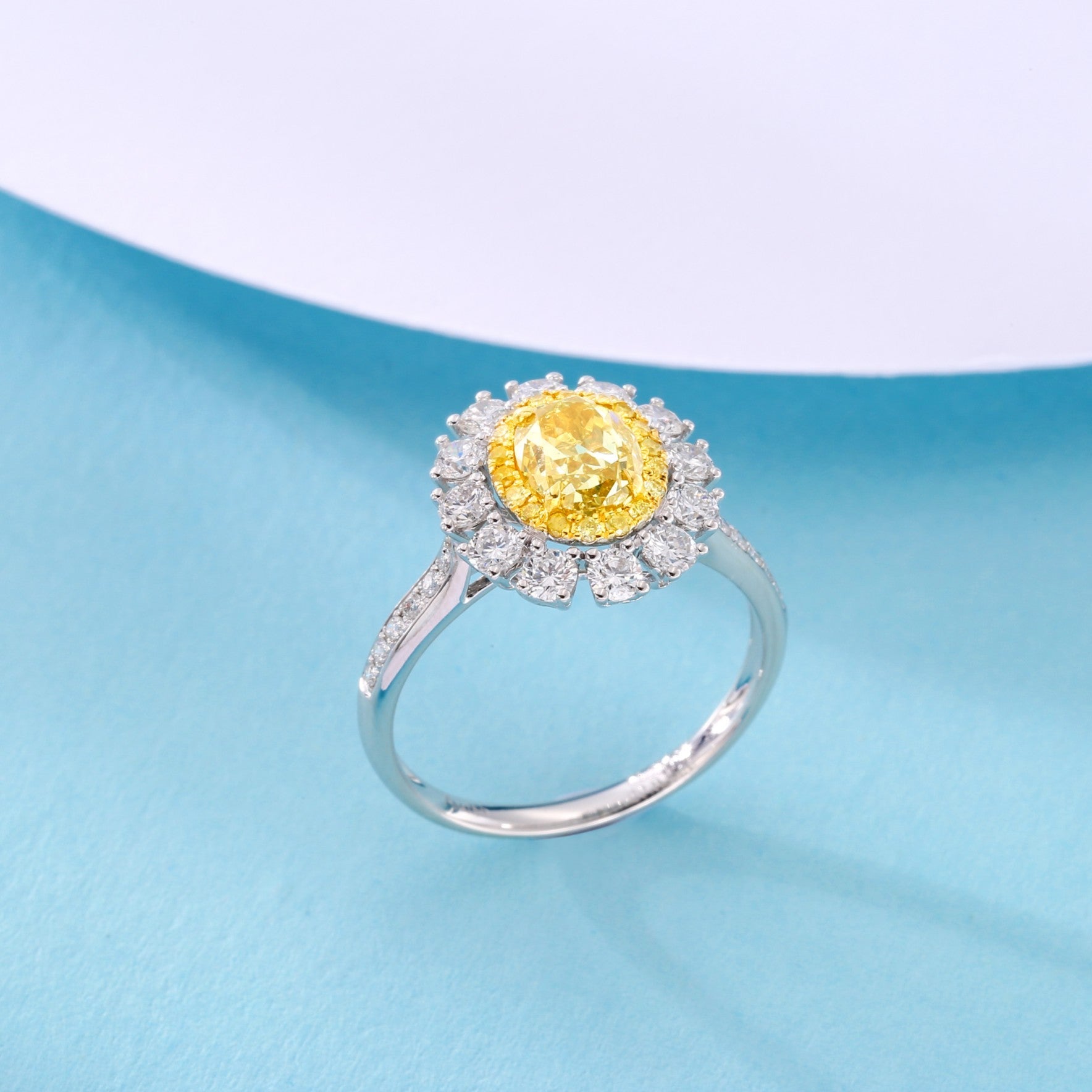 Exquisite Diamond Double Ellipse Halo Ring - Luxurious Jewelry - Yellow Diamond Ring