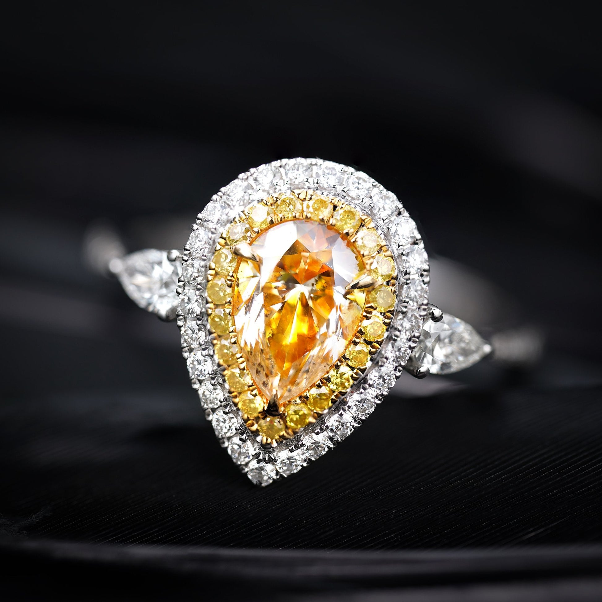 Exquisite Diamond Drop Ring - Jewelry Collection - Yellow Diamond Ring