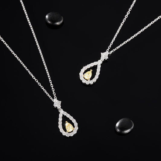 Exquisite Diamond-Encrusted Pendant - Sparkling Waterdrop Jewelry - Yellow Diamond Pendant