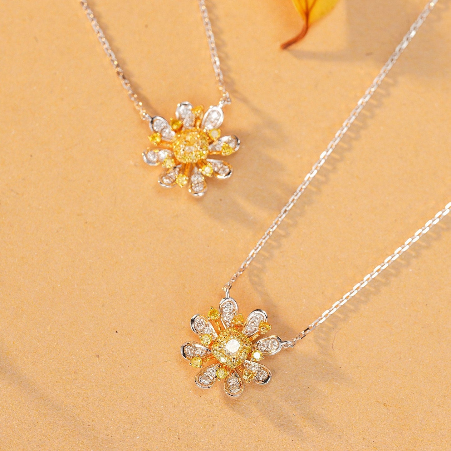 Exquisite Diamond Flower Pendant - Yellow Diamond Jewelry - Yellow Diamond Pendant