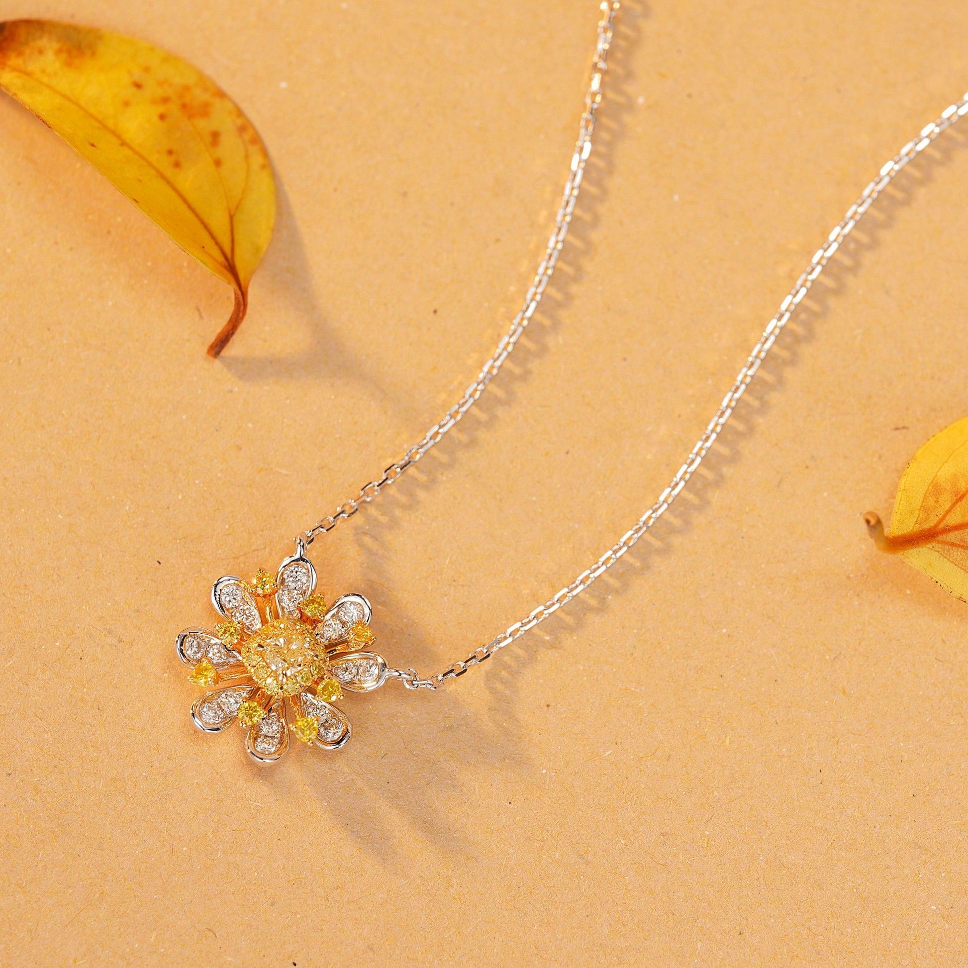 Exquisite Diamond Flower Pendant - Yellow Diamond Jewelry - Yellow Diamond Pendant