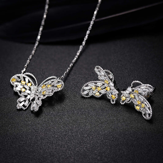 Exquisite Diamond Hollowed-Out Butterfly Pendant Jewelry - Yellow Diamond Pendant