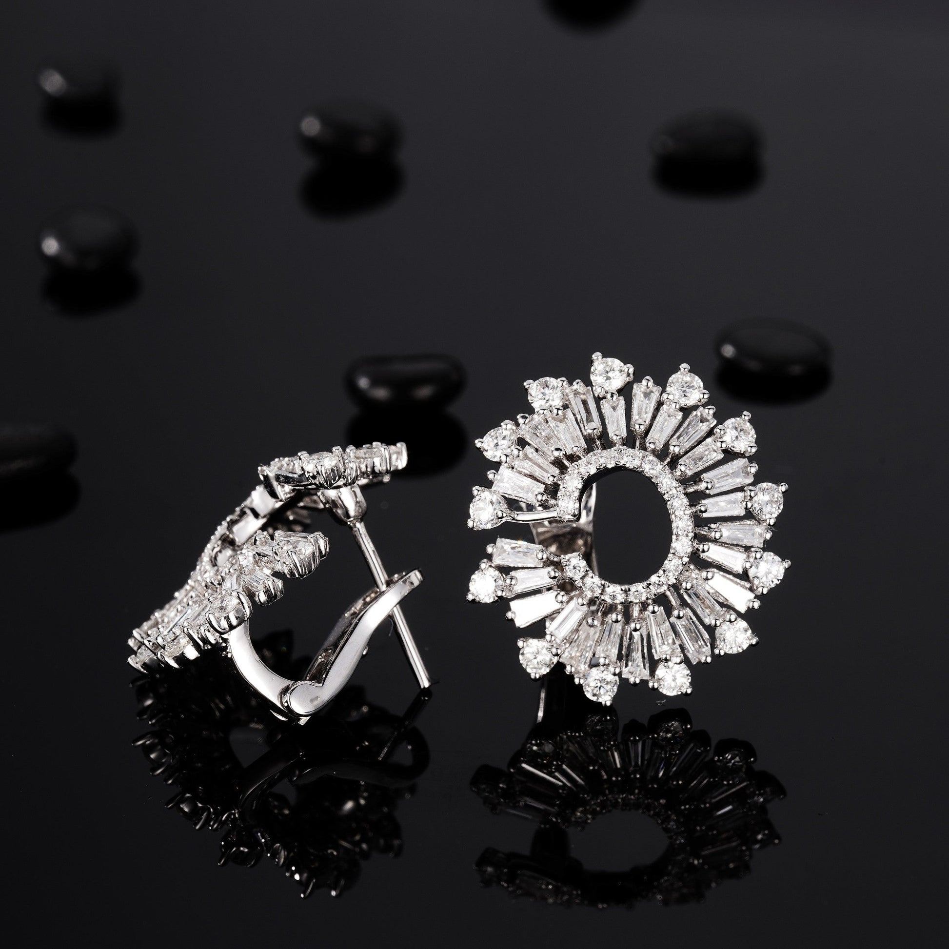 Exquisite Diamond Jewelry: Round Earrings with Accent Stones - Jeweler.Jewelry