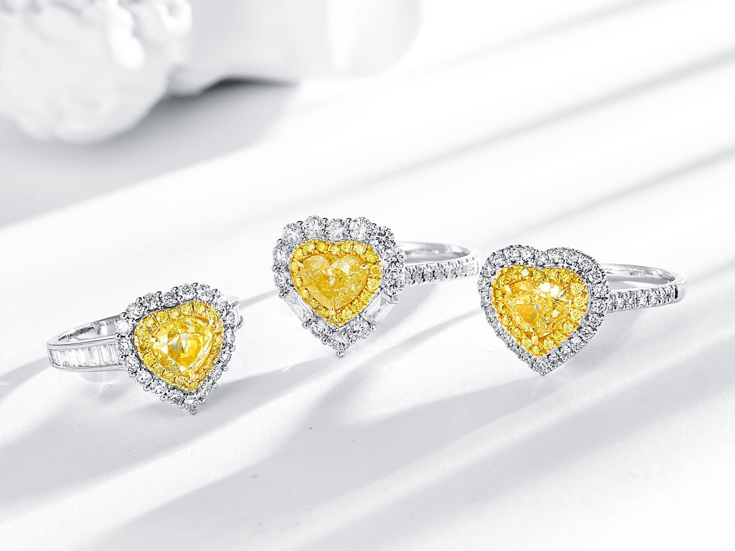 Exquisite Diamond Jewelry: T-Square Heart-Shaped Ring with Clara Yellow Diamond - Yellow Diamond Ring