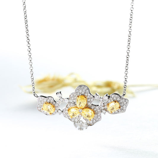 Exquisite Diamond Lotus Pendant Set - Premium Jewelry Collection - Yellow Diamond Pendant