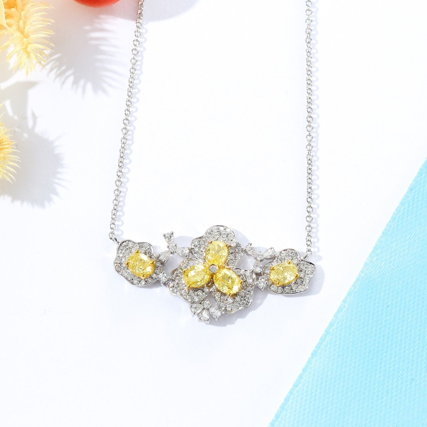 Exquisite Diamond Lotus Pendant Set - Premium Jewelry Collection - Yellow Diamond Pendant