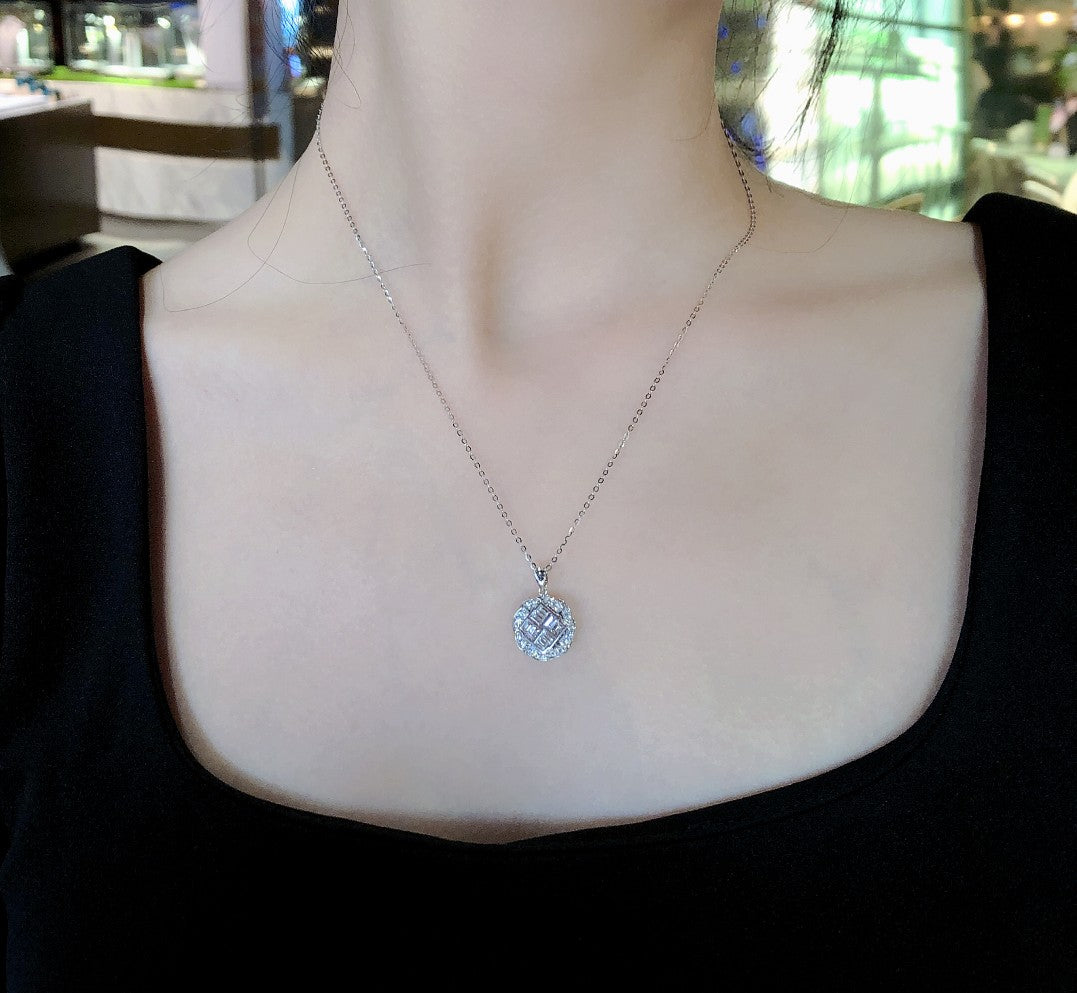 Exquisite Diamond Pendant: Circular Surround with Square Centerpiece - Jewelry - White Diamond Pendant