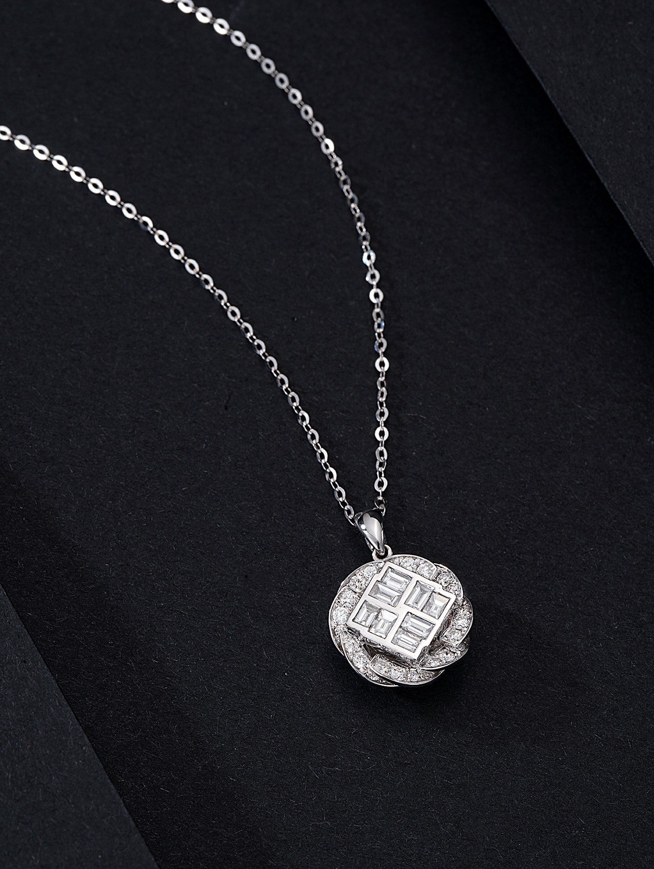 Exquisite Diamond Pendant: Circular Surround with Square Centerpiece - Jewelry - White Diamond Pendant