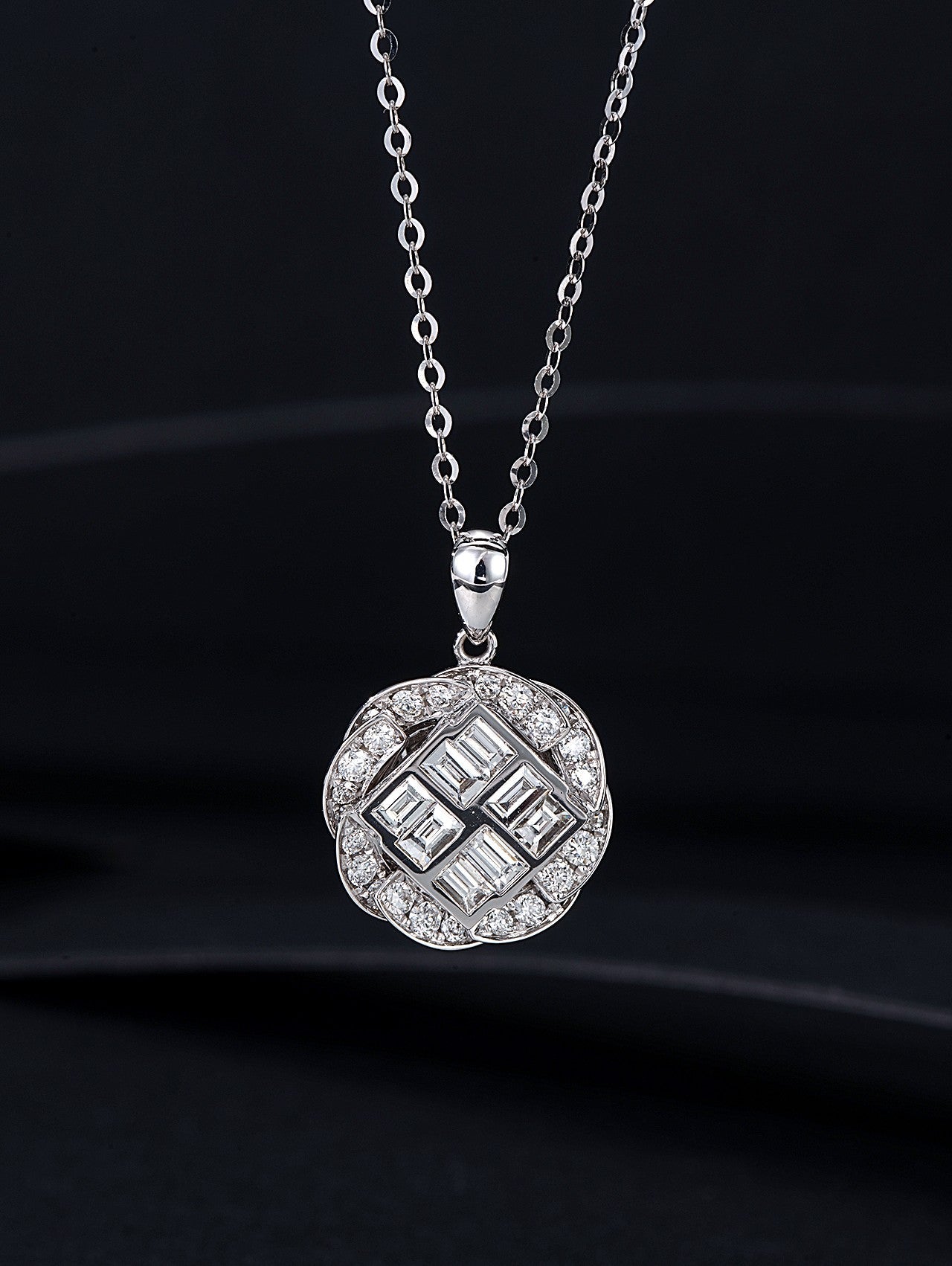 Exquisite Diamond Pendant: Circular Surround with Square Centerpiece - Jewelry - White Diamond Pendant