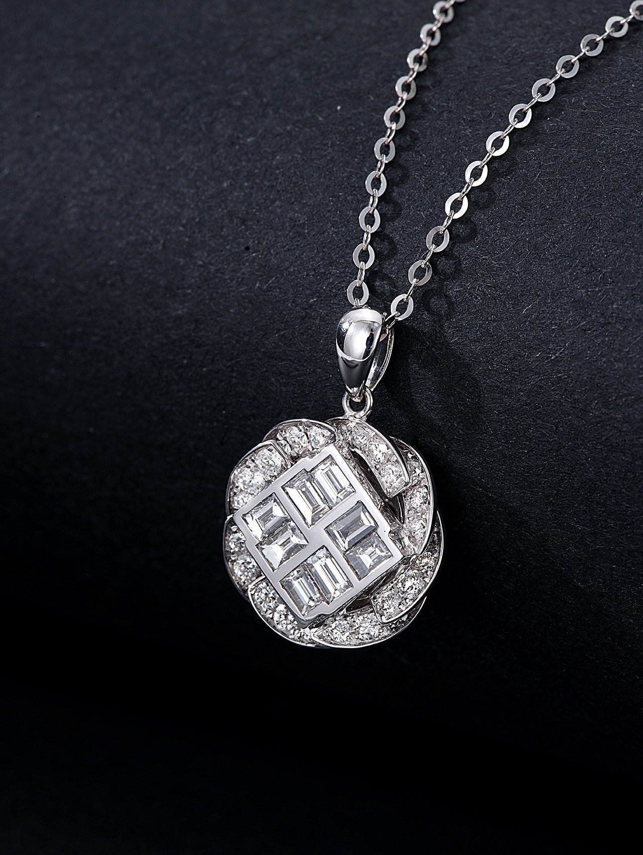 Exquisite Diamond Pendant: Circular Surround with Square Centerpiece - Jewelry - White Diamond Pendant