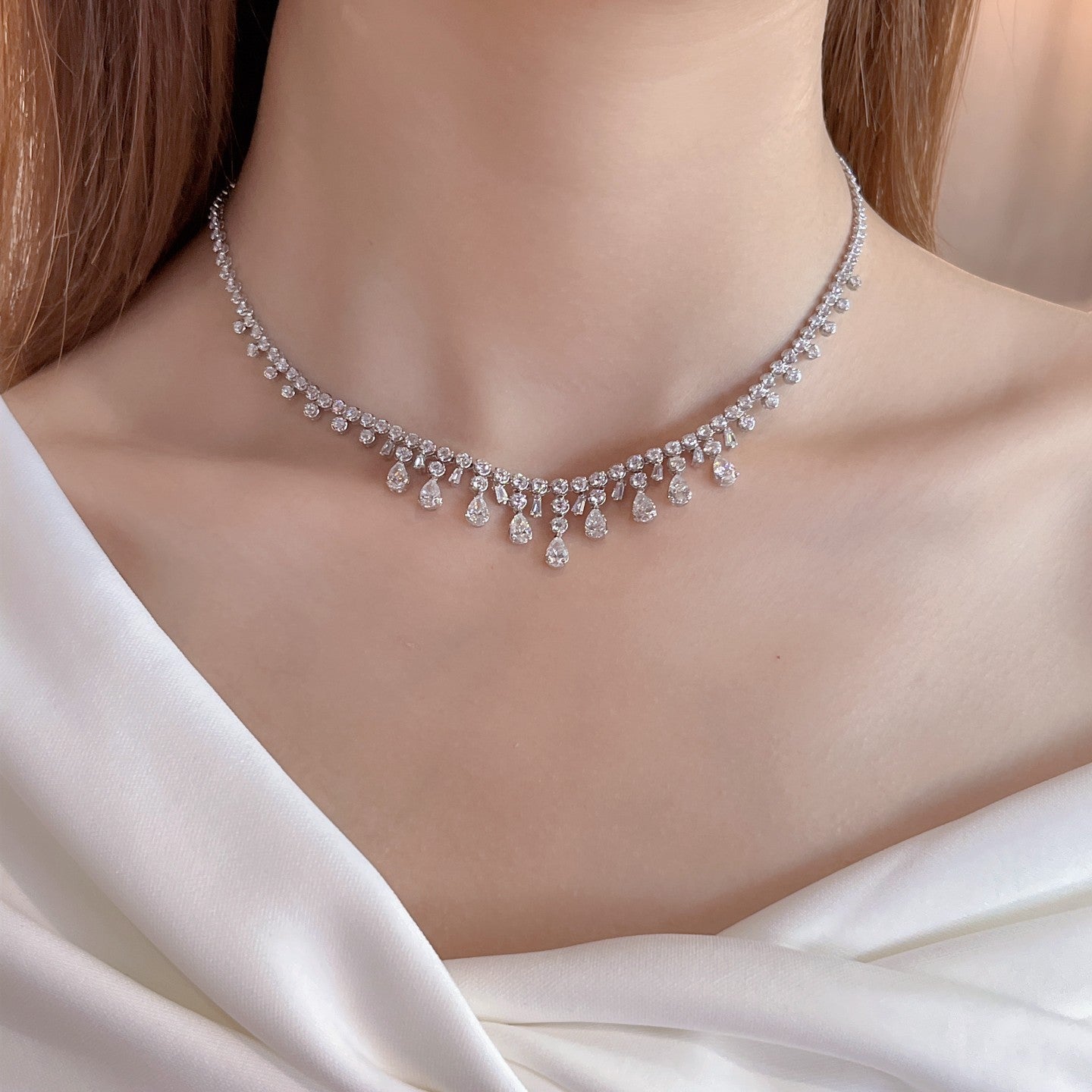 Exquisite Diamond Pendant Necklace - ’Little T’ Collection - White Diamond Necklace