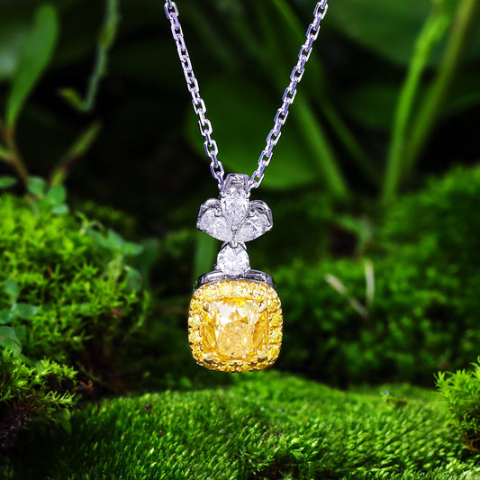 Exquisite Diamond Pendant - Yellow Diamond Drop with Melon Seed Clasp - Yellow Diamond Pendant