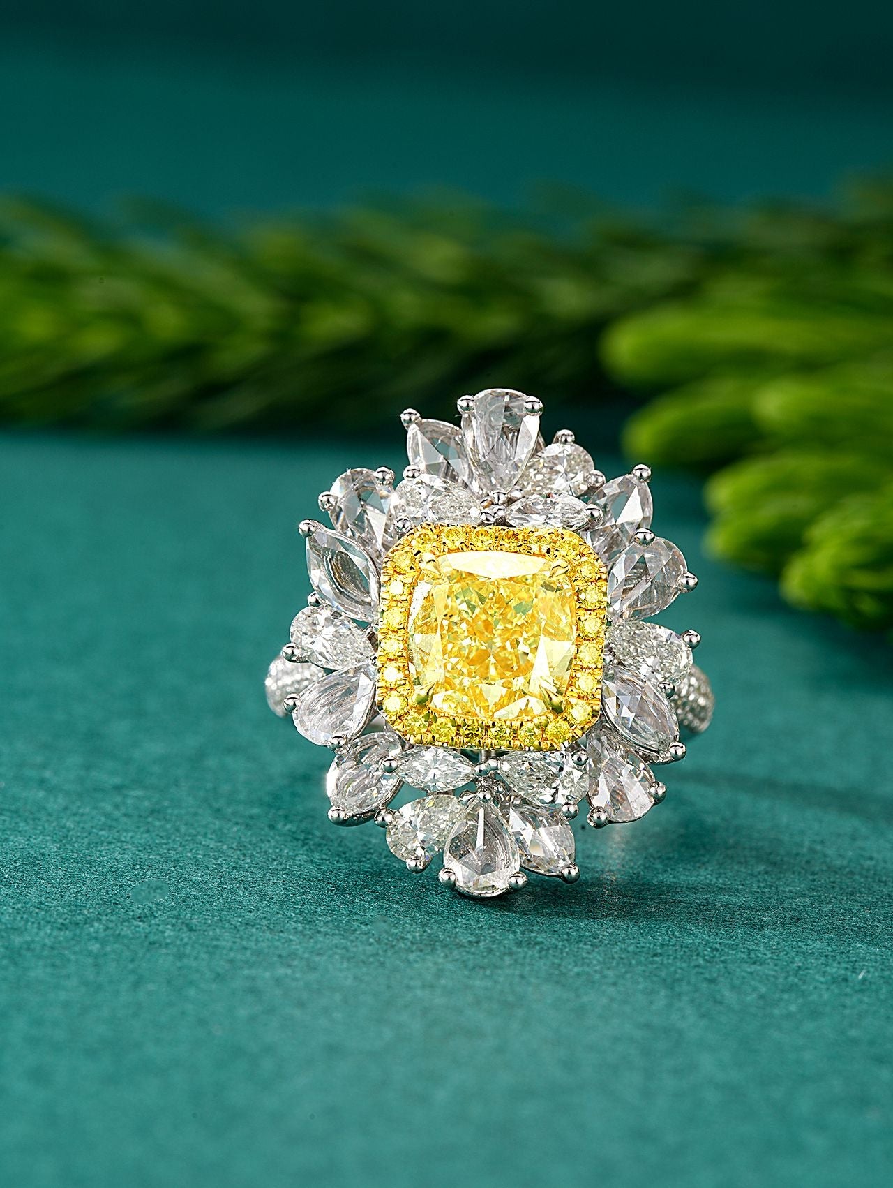 Exquisite Diamond Pillow Marquise & Drop Two-Way Ring | Luxury Jewelry - Yellow Diamond Ring