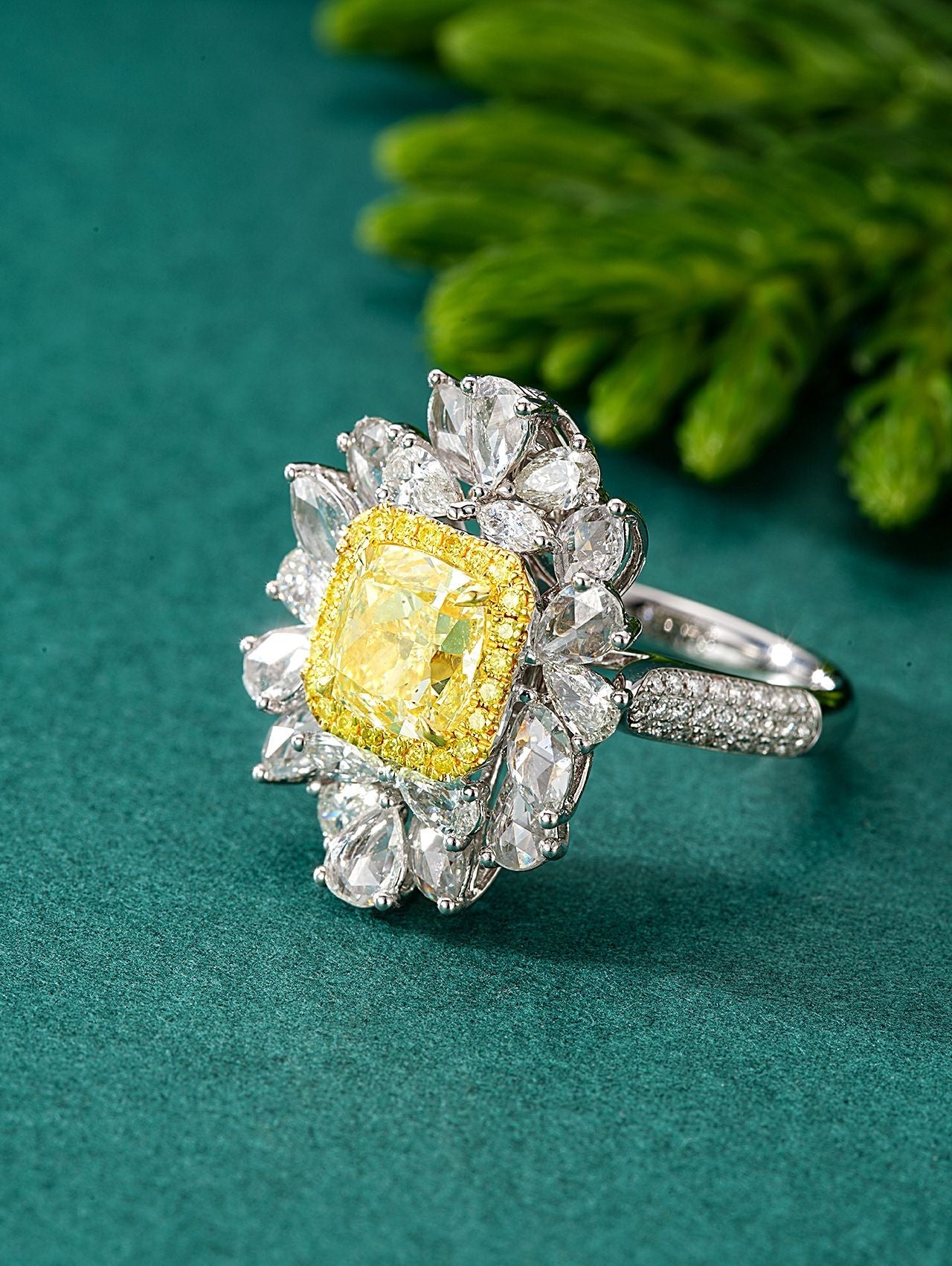 Exquisite Diamond Pillow Marquise & Drop Two-Way Ring | Luxury Jewelry - Yellow Diamond Ring