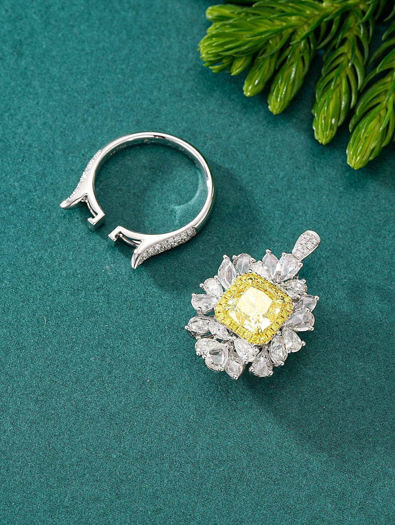 Exquisite Diamond Pillow Marquise & Drop Two-Way Ring | Luxury Jewelry - Yellow Diamond Ring