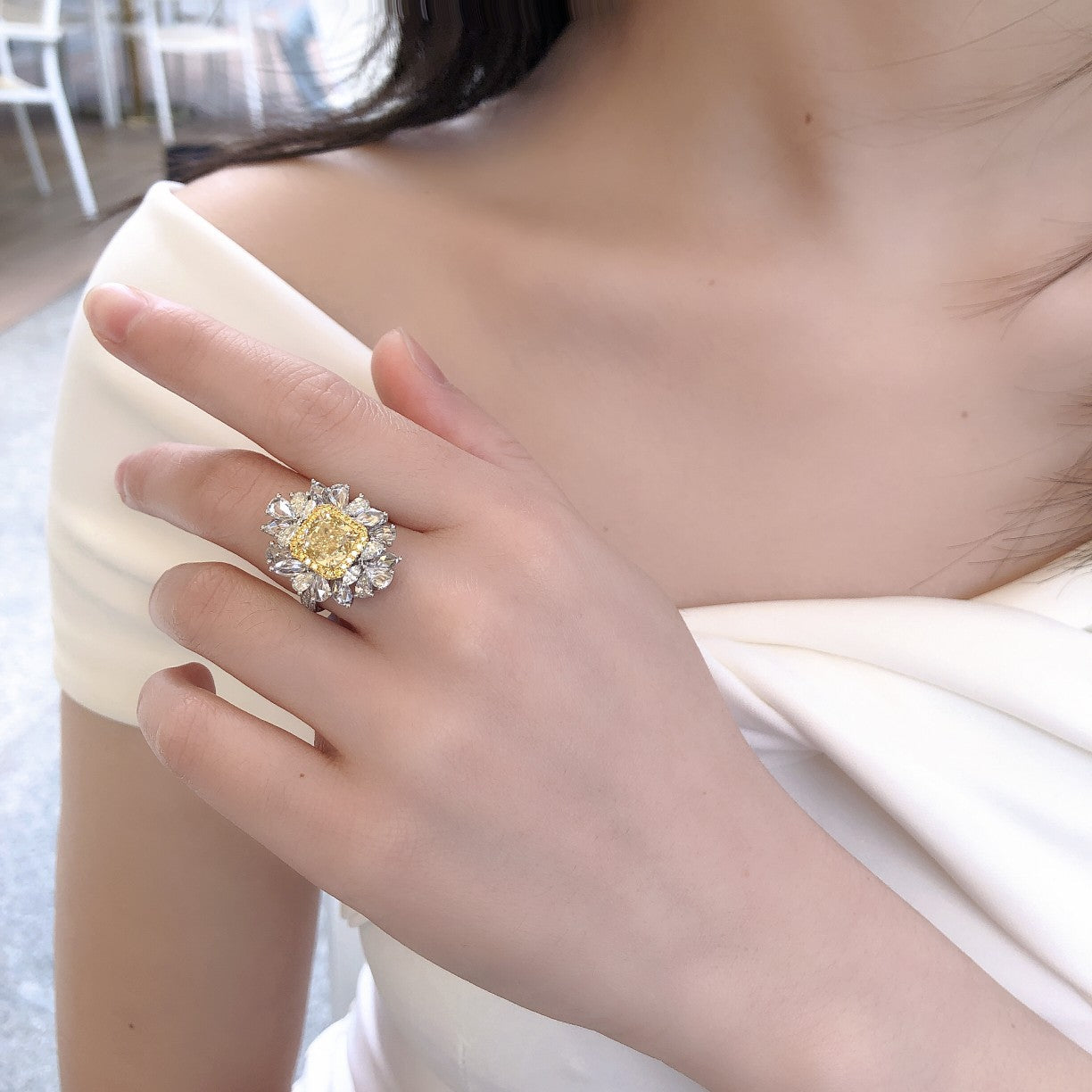 Exquisite Diamond Pillow Marquise & Drop Two-Way Ring | Luxury Jewelry - Yellow Diamond Ring