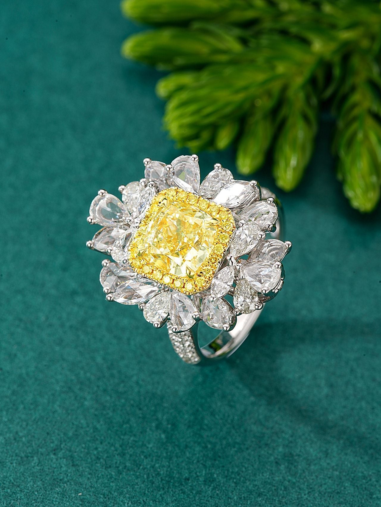 Exquisite Diamond Pillow Marquise & Drop Two-Way Ring | Luxury Jewelry - Yellow Diamond Ring