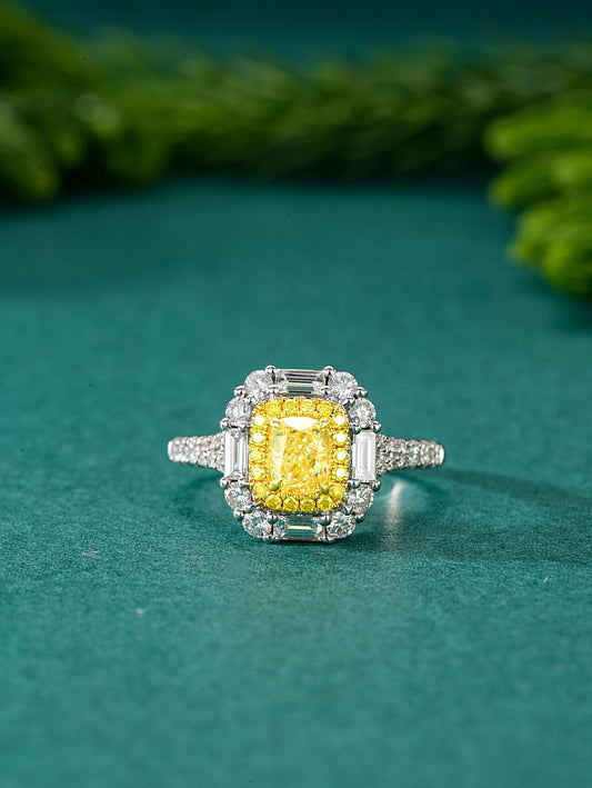 Exquisite Diamond Ring with Y-Arm Design - Premium Jewelry Collection - Yellow Diamond Ring