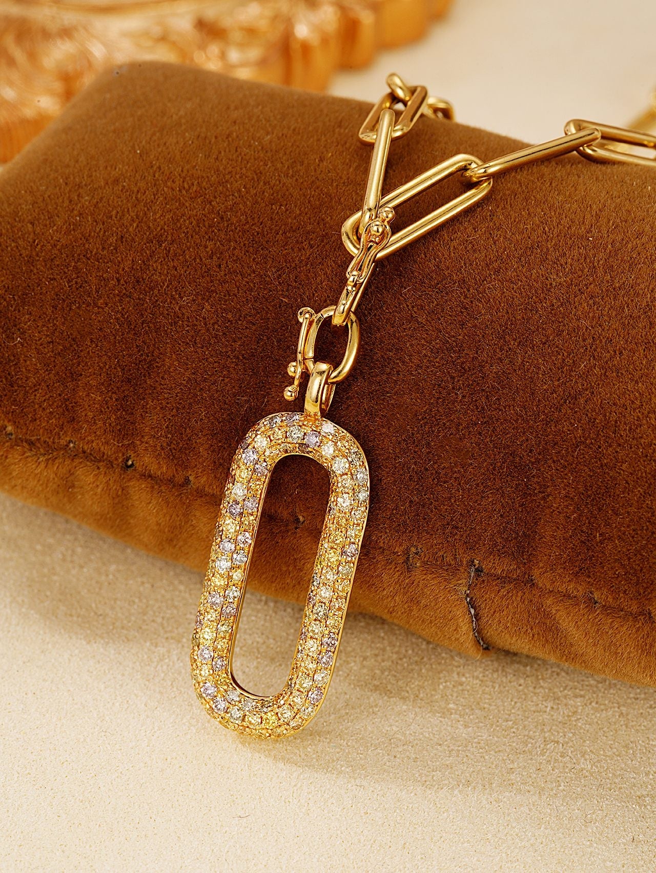 Exquisite Diamond Roman Grid Pendant Necklace - Luxury Jewelry - Yellow Diamond Chain