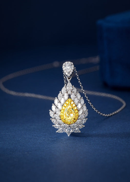 Exquisite Diamond Teardrop Pendant - Premium Jewelry Collection - Yellow Diamond Pendant