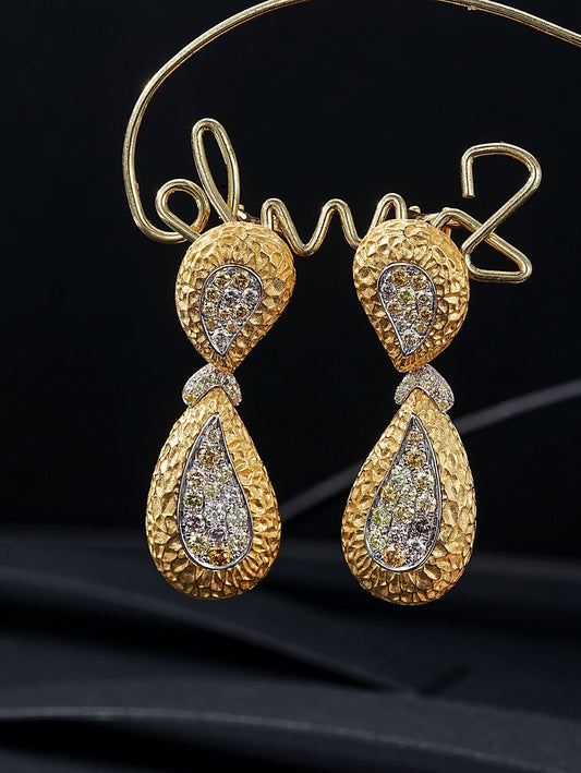 Exquisite Diamond Texture Drop Earrings - Luxurious Jewelry Piece - Jeweler.Jewelry