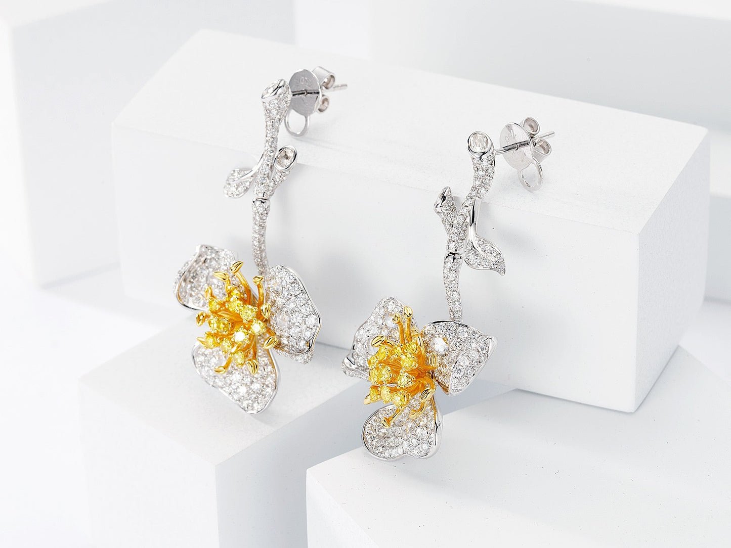 Exquisite Diamond Tricolor Flower Earrings - Jewelry Collection Jeweler.Jewelry