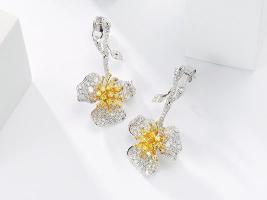 Exquisite Diamond Tricolor Flower Earrings - Jewelry Collection Jeweler.Jewelry