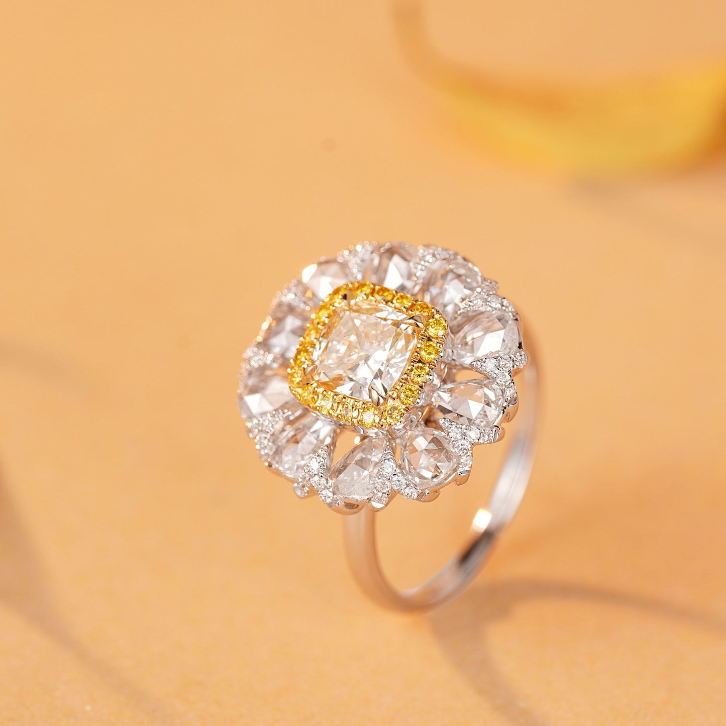 Exquisite Diamond Yellow Rose Cutwater Drop Ring - Luxury Jewelry - Yellow Diamond Ring