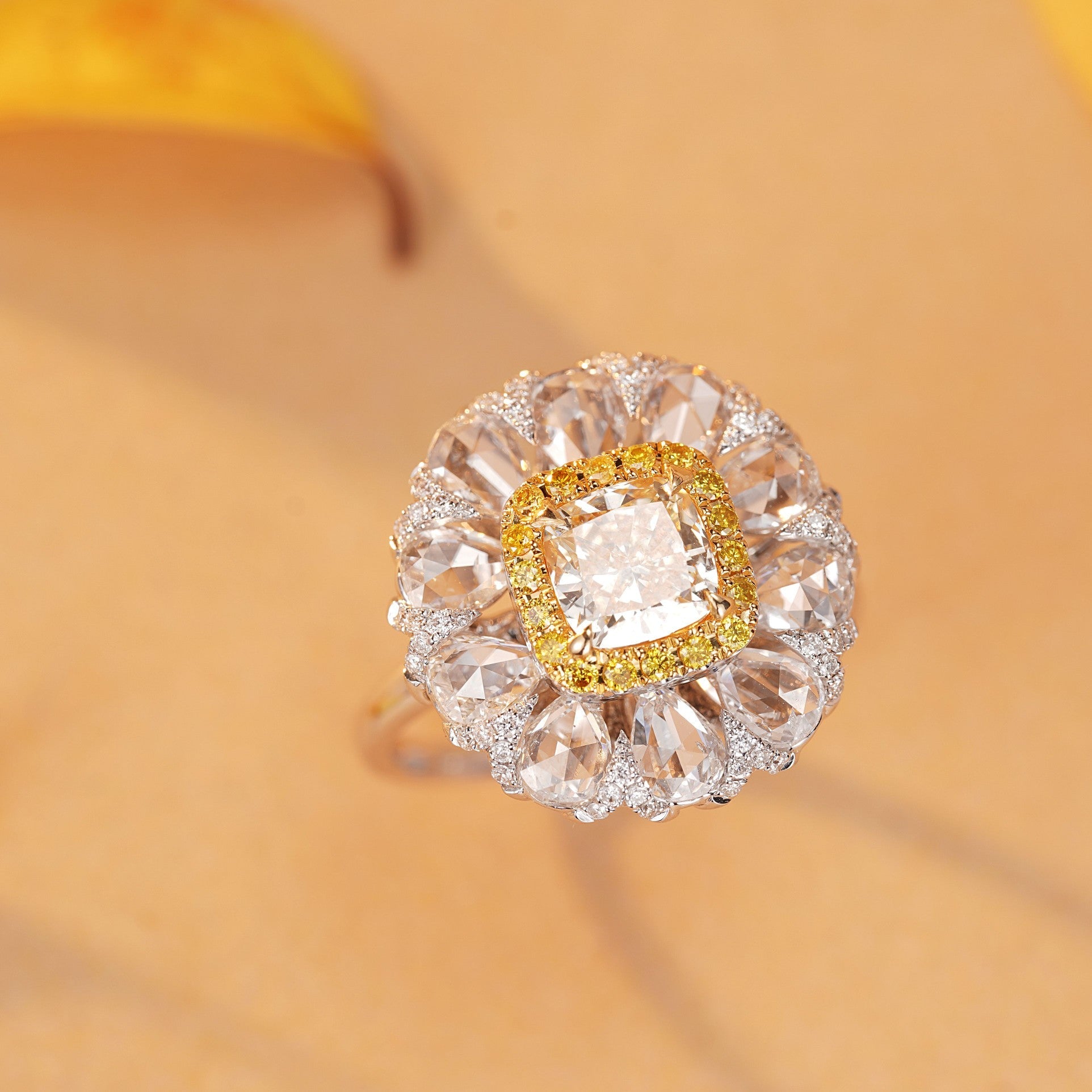 Exquisite Diamond Yellow Rose Cutwater Drop Ring - Luxury Jewelry - Yellow Diamond Ring