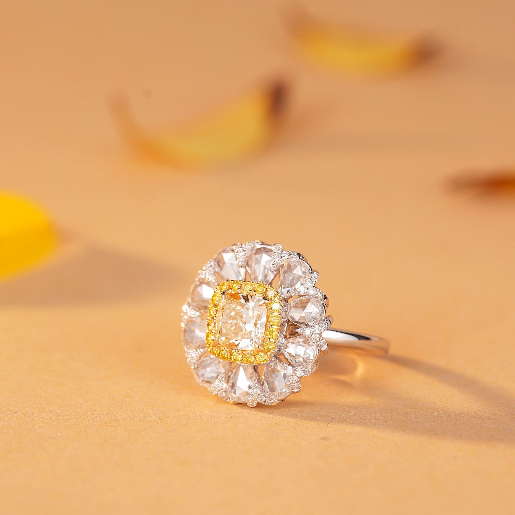 Exquisite Diamond Yellow Rose Cutwater Drop Ring - Luxury Jewelry - Yellow Diamond Ring