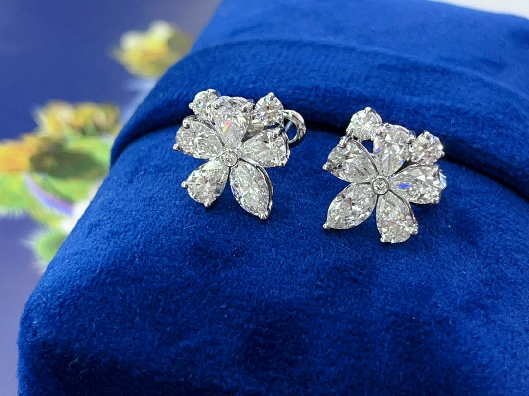 Exquisite Five-Flower Round Diamond Earrings - Luxury Jewelry - Jeweler.Jewelry