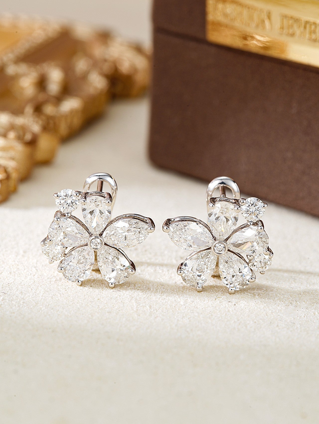 Exquisite Five-Flower Round Diamond Earrings - Luxury Jewelry - Jeweler.Jewelry