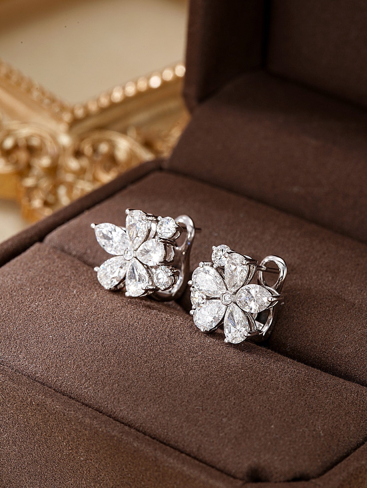 Exquisite Five-Flower Round Diamond Earrings - Luxury Jewelry - Jeweler.Jewelry