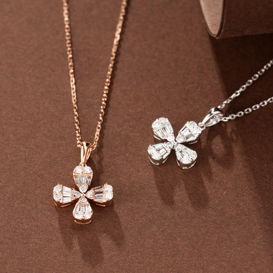 Exquisite Four-Leaf Clover Waterdrop Pendant Jewelry - White Diamond Pendant