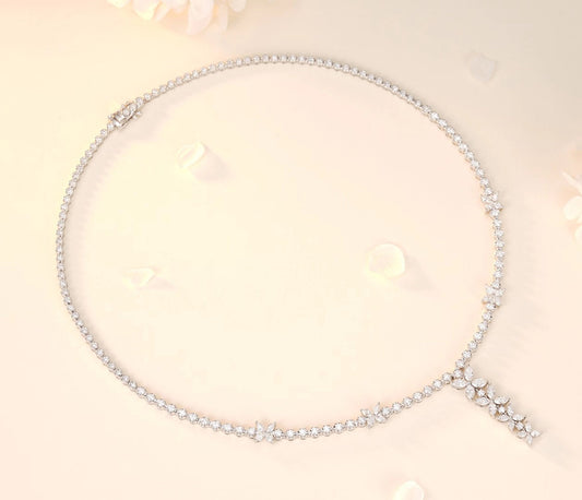 Exquisite Four-Leaf Marquise Tassel Pendant Jewelry - White Diamond Necklace