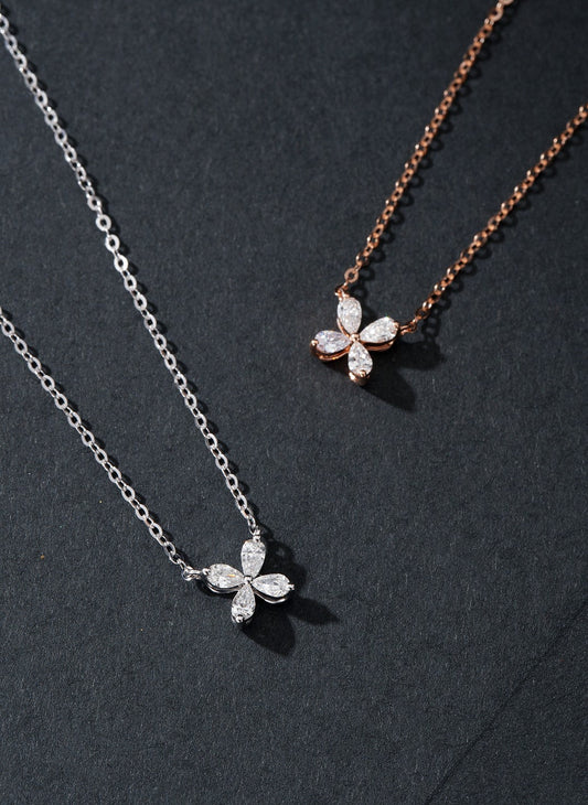 Exquisite Four-Leaf Water Drop Pendant Jewelry - White Diamond Pendant