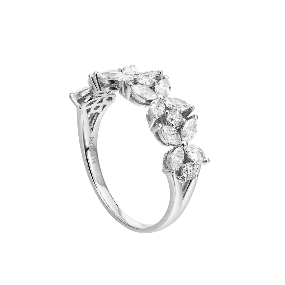 Exquisite Half-Circle Four-Leaf Marquise Ring - Premium Jewelry - White Diamond Ring