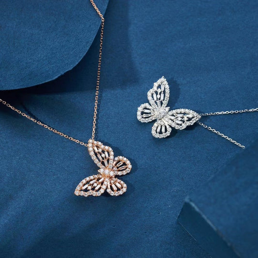 Exquisite Hollowed-Out Butterfly Pendant Jewelry - White Diamond Pendant