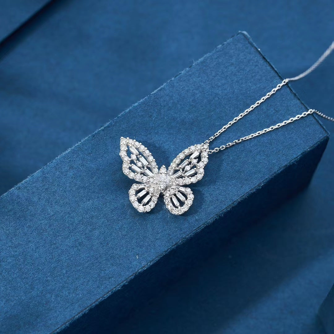 Exquisite Hollowed-Out Butterfly Pendant Jewelry - White Diamond Pendant